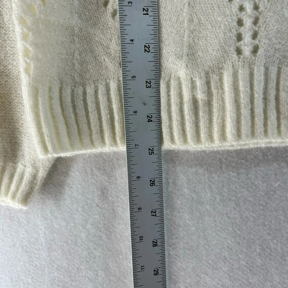 GAP Sweater Women's S Beige Cable-Knit Pointelle Crew Neck Ribbed Balloon Sleeve - Picture 5 of 13